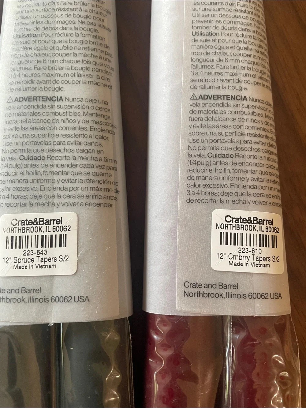 NWT Crate&Barrel Taper Candles in Burgundy and Green Bundle of Three